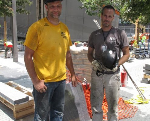 Construction workers Chris Powers and Kurt Wulfmeyer at the 9/11 Memorial site. Joao Costa/Yahoo! News